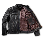 Black Cafe Racer Leather Jacket