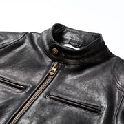 Black Cafe Racer Leather Jacket