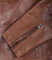 Austin Men Cafe Racer Cognac Brown Leather Jacket