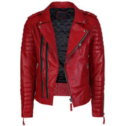 Red Leather Jacket Men Quilted