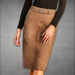 Knee Length Suede Skirt