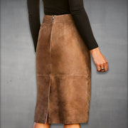 Knee Length Suede Skirt