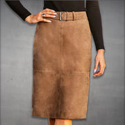 Knee Length Suede Skirt