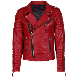 Red Leather Jacket Men Quilted
