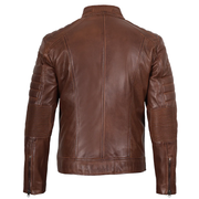 Austin Men Cafe Racer Cognac Brown Leather Jacket