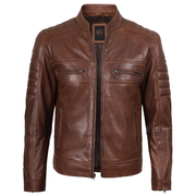 Austin Men Cafe Racer Cognac Brown Leather Jacket