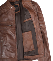 Austin Men Cafe Racer Cognac Brown Leather Jacket