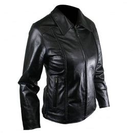 Braided Leather Biker Jacket for Women