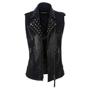 Leather Studded Vest Biker Ladies