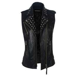 Leather Studded Vest Biker Ladies