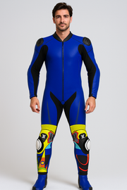Men’s Professional Motorbike Racing Suit – Blue/Black with Neon Accents