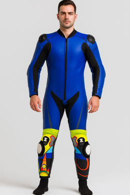 Men’s Professional Motorbike Racing Suit – Blue/Black with Neon Accents