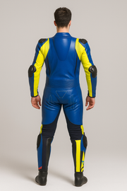 Men’s Professional Motorbike Racing Suit – Blue/Black with Neon Accents