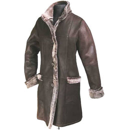 Long Winter Women's Coat Leather With Fur