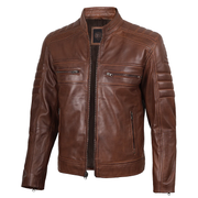 Austin Men Cafe Racer Cognac Brown Leather Jacket